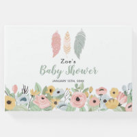 Boho Feathers | Pastel Floral Baby Shower Guest Book
