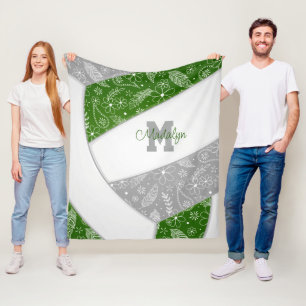 Boho feathers pattern green gray volleyball fleece blanket