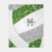 Boho feathers pattern green gray volleyball fleece blanket (Front)