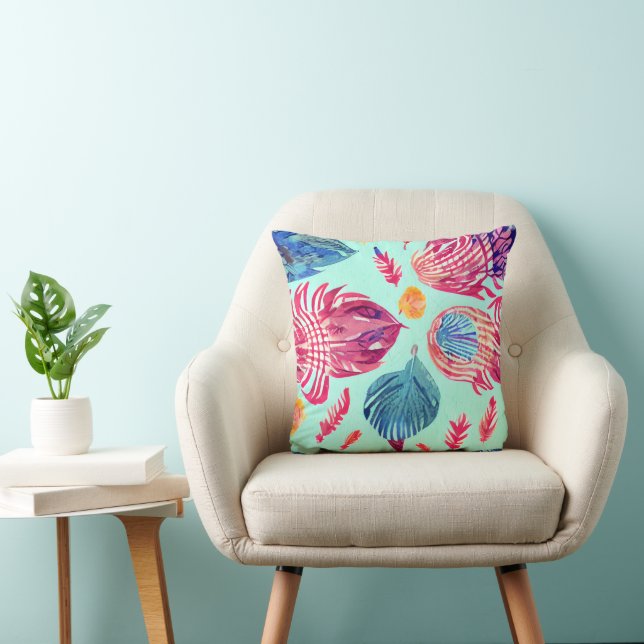 Boho Feathers Pattern Throw Pillow (Chair)