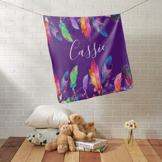 Boho feathers personalized  baby blanket (In Situ)