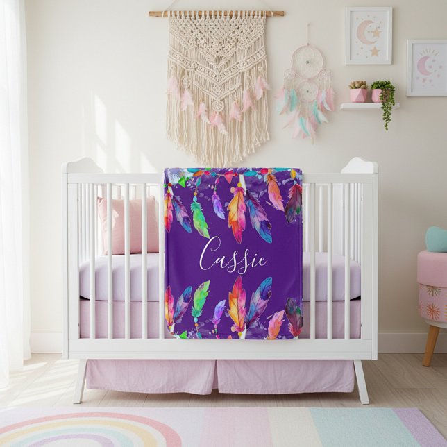 Boho feathers personalized  baby blanket (Creator Uploaded)