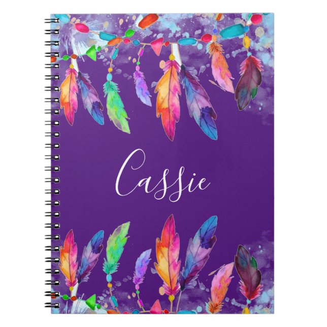 Boho feathers personalized notebook (Front)