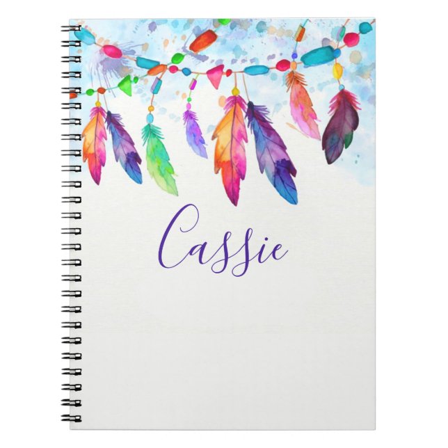Boho feathers personalized notebook (Front)