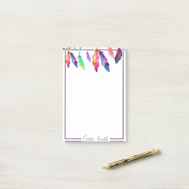 Boho feathers personalized post-it notes (On Desk)