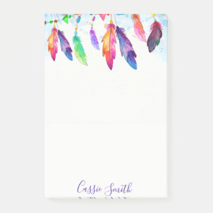 Boho feathers personalized post-it notes