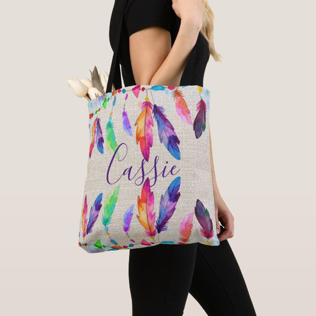 Boho feathers personalized Tote Bag (Close Up)