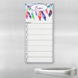 Boho feathers  personalized week planner magnetic notepad