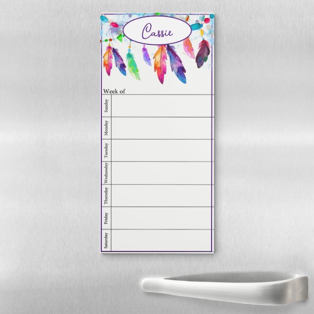 Boho feathers  personalized week planner magnetic notepad (In Situ)