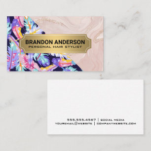 Boho Feathers Pink Marble Business Card