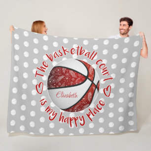 boho feathers red basketball court happy place fleece blanket