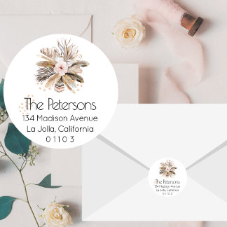 Boho Feathers Round Return Address Label