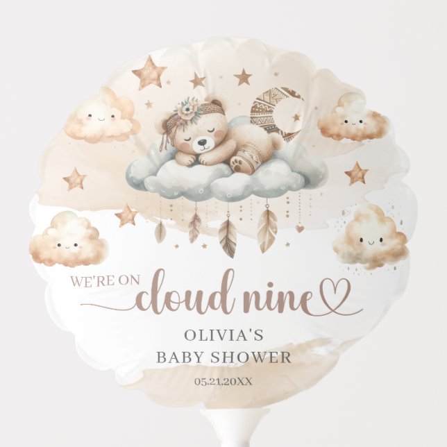 Boho feathers rust colors cloud nine teddy bear balloon (Front)