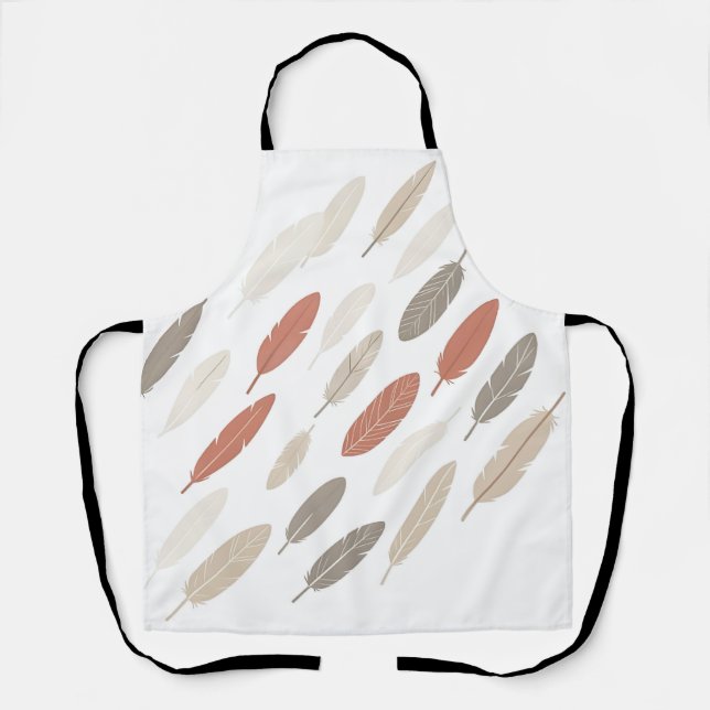  Boho Feathers Rust Taupe Diagonal Pattern Apron (Front)