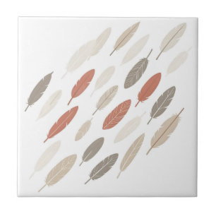 Boho Feathers Rust Taupe Diagonal Pattern Ceramic Tile