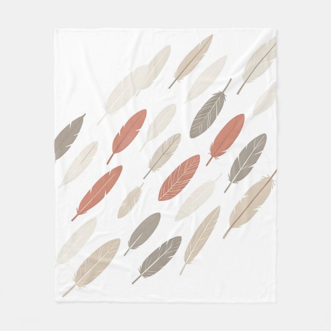  Boho Feathers Rust Taupe Diagonal Pattern Fleece Blanket (Front)