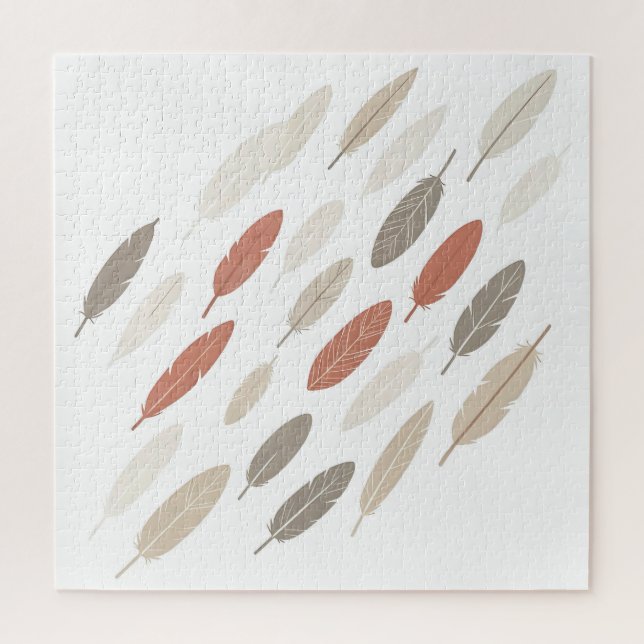  Boho Feathers Rust Taupe Diagonal Pattern Jigsaw Puzzle (Vertical)