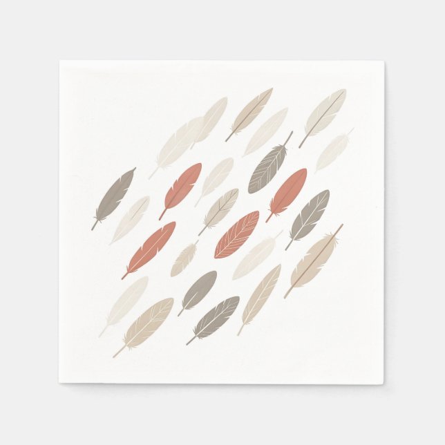  Boho Feathers Rust Taupe Diagonal Pattern Napkins (Front)