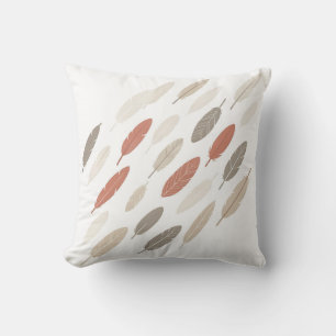 Boho Feathers Rust Taupe Diagonal Pattern Throw Pillow