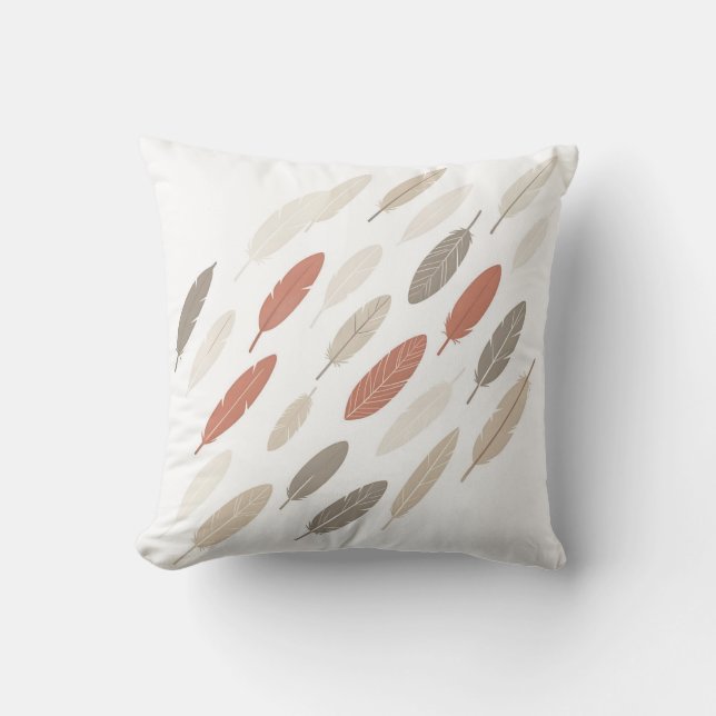 Boho Feathers Rust Taupe Diagonal Pattern Throw Pillow (Front)