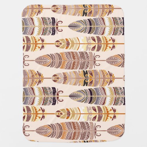 Boho Feathers Tribal Seamless Pattern Baby Blanket