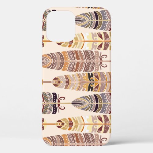 Boho Feathers Tribal Seamless Pattern iPhone 12 Case