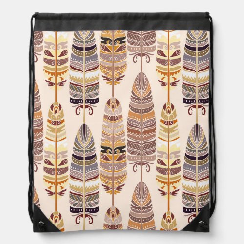 Boho Feathers Tribal Seamless Pattern Drawstring Bag