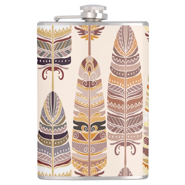 Boho Feathers: Tribal Seamless Pattern Flask (Front)