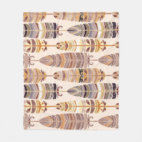 Boho Feathers Tribal Seamless Pattern Fleece Blanket