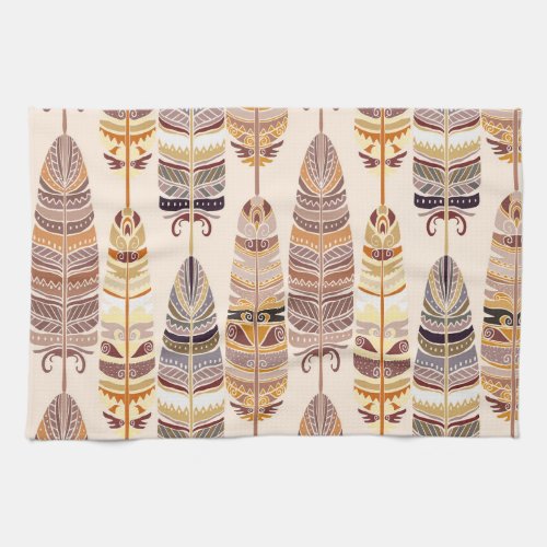 Boho Feathers Tribal Seamless Pattern Kitchen Towel