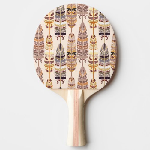 Boho Feathers Tribal Seamless Pattern Ping Pong Paddle