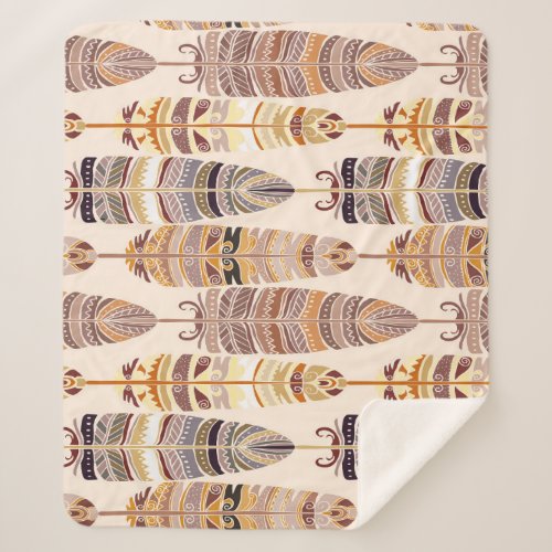 Boho Feathers Tribal Seamless Pattern Sherpa Blanket