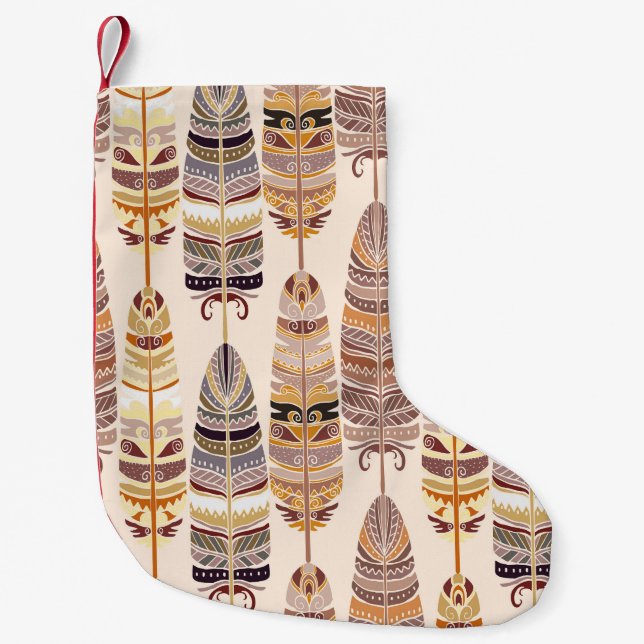 Boho Feathers: Tribal Seamless Pattern Small Christmas Stocking (Front)
