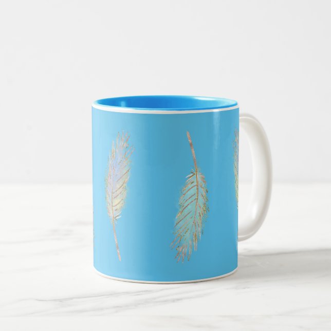 Boho feathers Two-Tone coffee mug (Front Right)