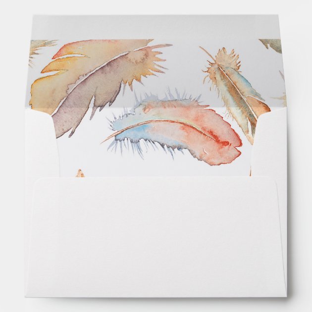 Boho Feathers Watercolor Wedding Envelope