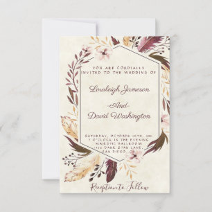 Boho feathers wedding invitation