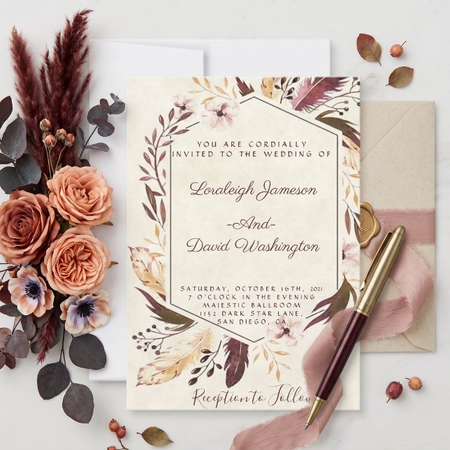 Boho feathers wedding invitation (Creator Uploaded)