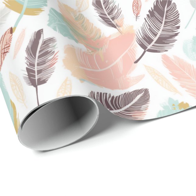 Boho Feathers Wrapping Paper (Roll Corner)