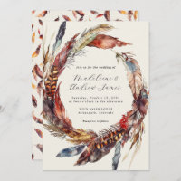 Boho Feathers Wreath Calligraphy Fall Wedding