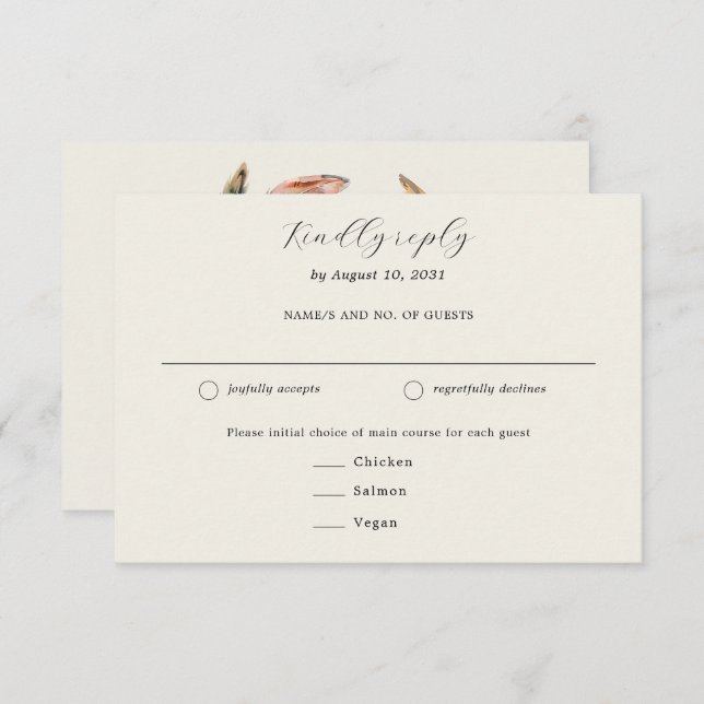 Boho Feathers Wreath Meal Choice Wedding RSVP Card (Front/Back)