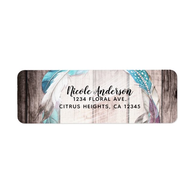 Boho Feathers Wreath & String Lights Bridal Shower Label (Front)