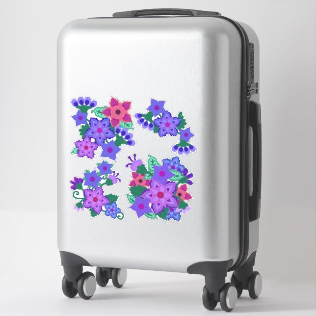 Boho Felt Flowers | Purple and Pink Faux Felt Sticker (Suitcase)