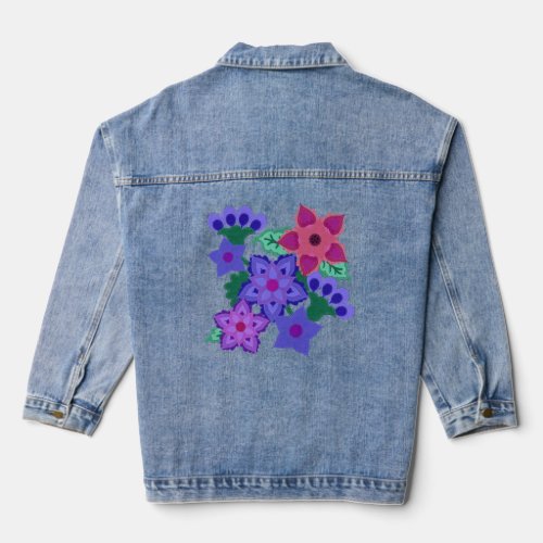 Boho Felt Look Purple Pink Blue Flowers Beautiful  Denim Jacket