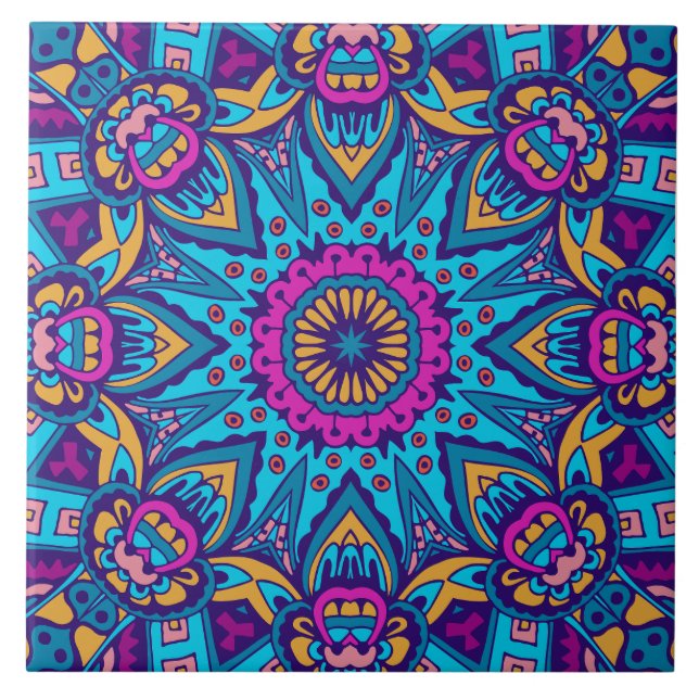 Boho Festive Mandala Ceramic Tile (Front)