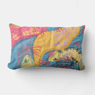 Boho Fiber Art Patchwork Quilt Lumbar Pillow