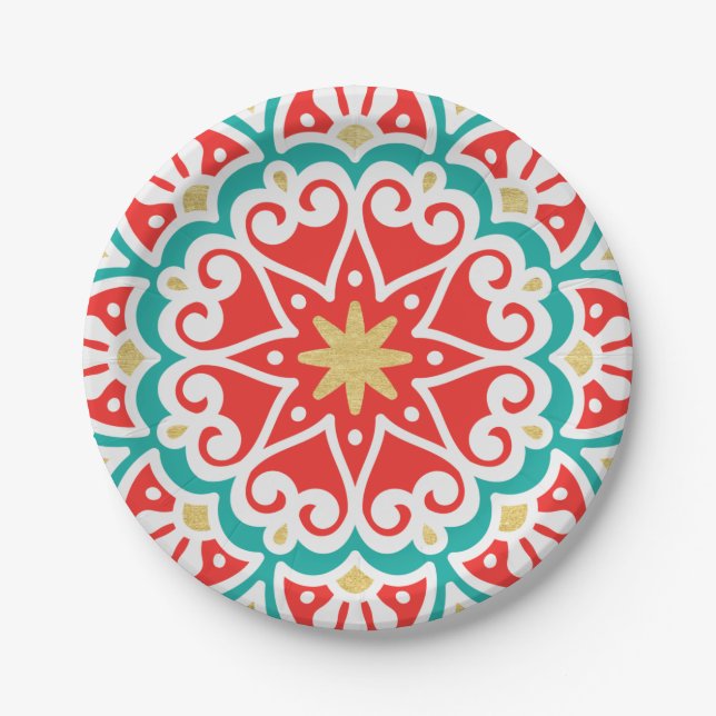 Boho Fiesta Geometric Paper Plates (Front)