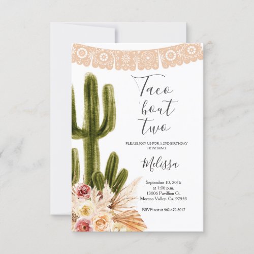 Boho Fiesta Taco bout Two Birthday Invite