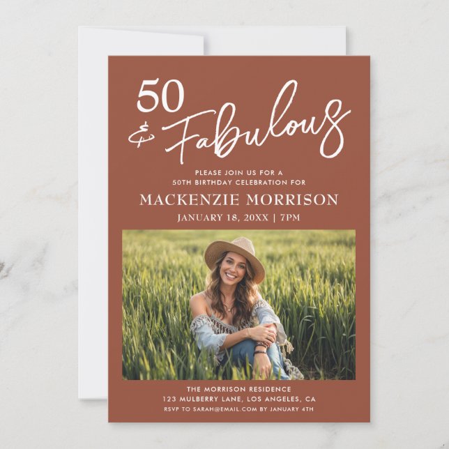Boho Fifty and Fabulous Birthday Party Invitation (Front)