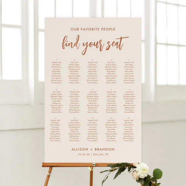 Boho Find Your Seat 15 Tables Seating Chart Foam Board | Zazzle