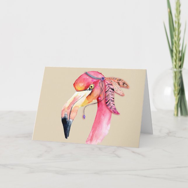Boho Fiona Flamingo Greeting Card (Front)